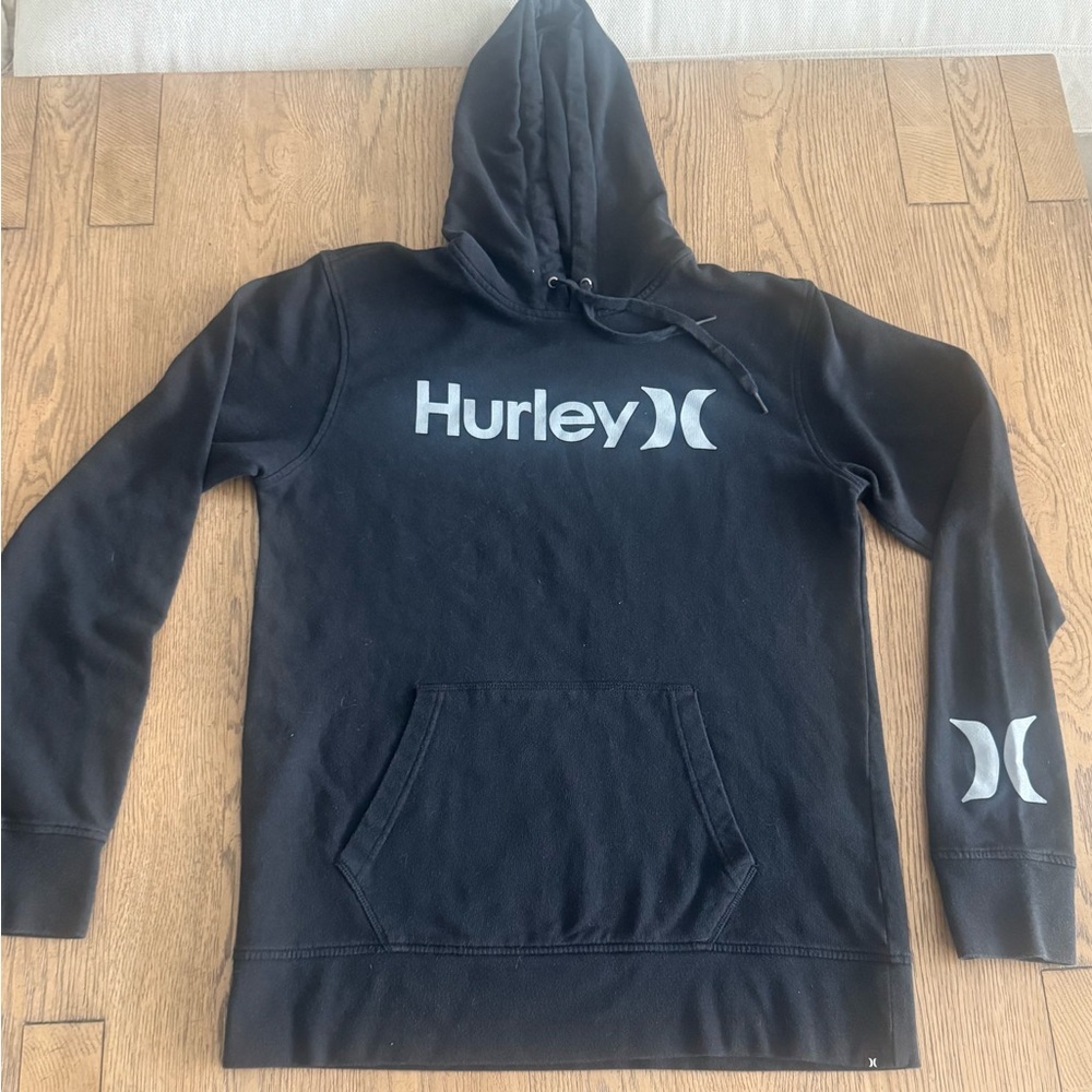 Hurley Logo Hoodie Pullover Black Sweatshirt Mens Large Surf Skate #89872-00
